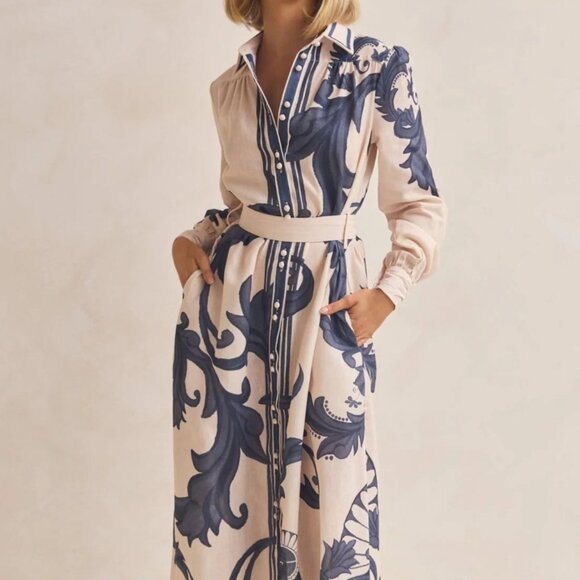 Becoming June Dresses & Skirts - Printed Button Down Belted Shirt Dress